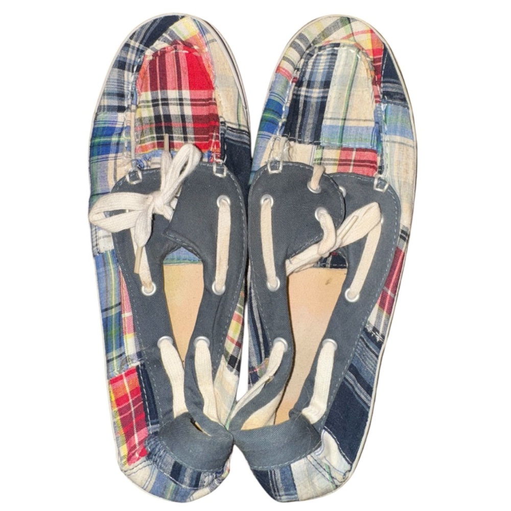 Plaid Boat Shoes with Lace Detail